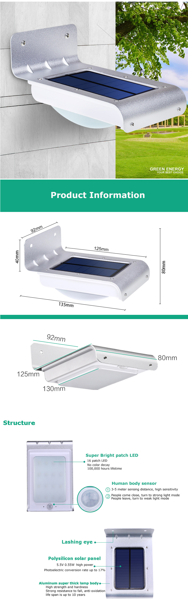 Garden yard high brightness led solar energy outdoor motion sensor lamp