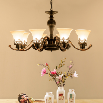 Wholesale 6 8 10 heads modern hotel wrought iron ceiling glass flower crystal pendant chandelier classic