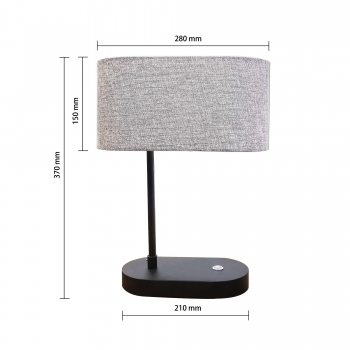Bedside table lamp with 2 useful USB ports,black charger base with fabric shade,modern desk lamp for hotel bedroom